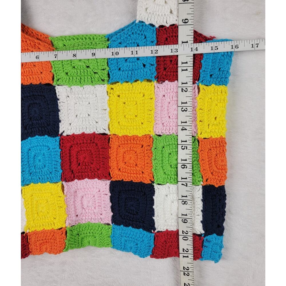 Bohemian Large Crop Tank Top Colorful Crochet Patchwork Wide Straps Festival Y2K - Picture 6 of 6